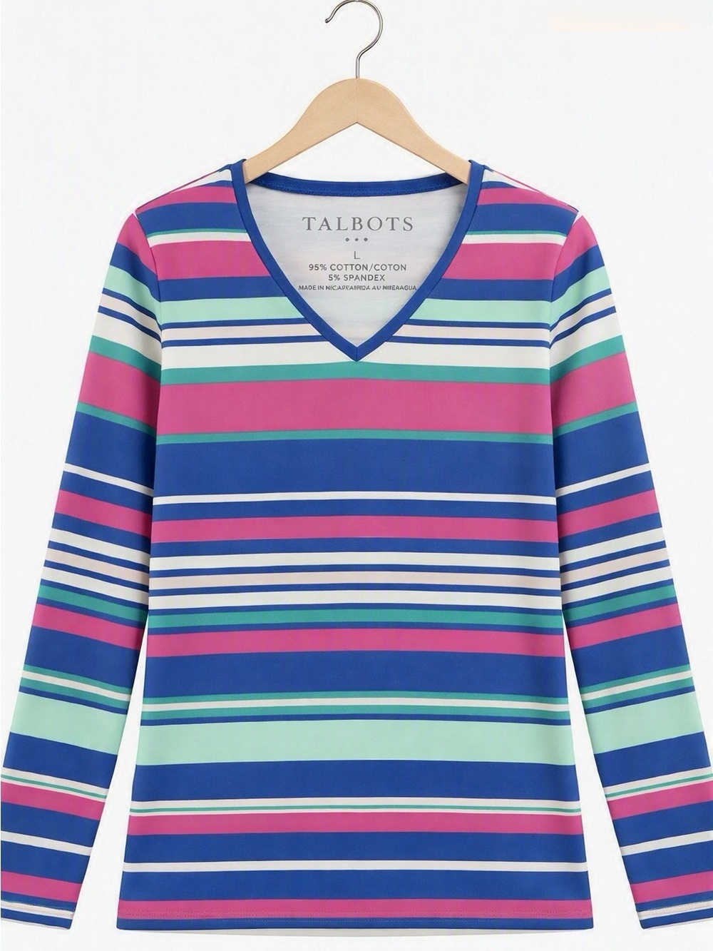 Talbots Multicolored Striped V-Neck Tee